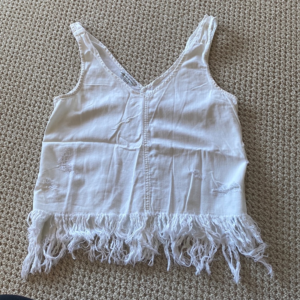White denim distressed tank top